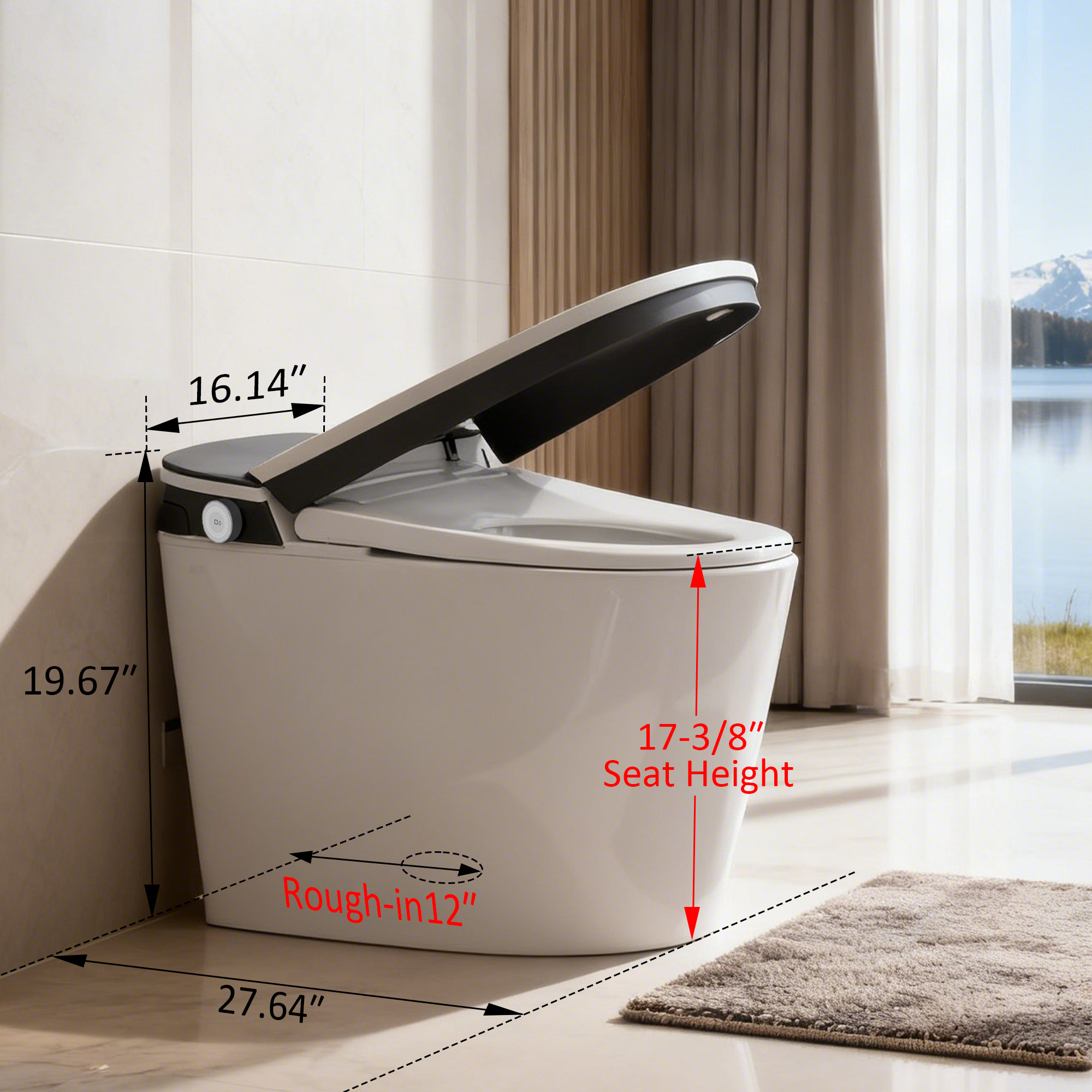 EPLO Smart Toilet Built-in Foam Shield Splash Proof & Tank, Auto Open/Close Lid,ADA Chair Height,Foot Sensor Flush