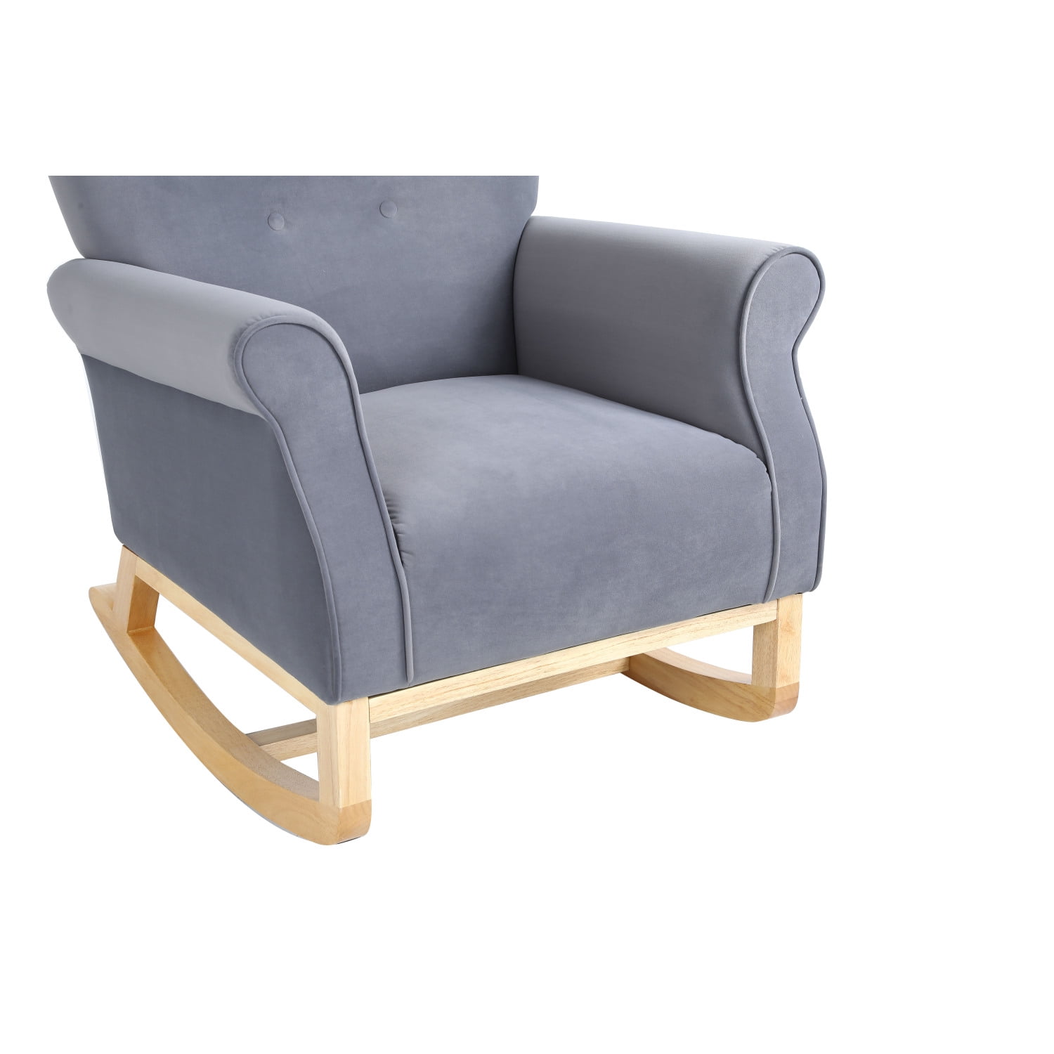 Living Room Rocking Chair, Modern Velvet Upholstered Accent Rocker Chair with Padded Seat and Wood Legs, High Back Glider Rocking Arm Chair for Nursery Baby Room Bedroom Playroom, Grey