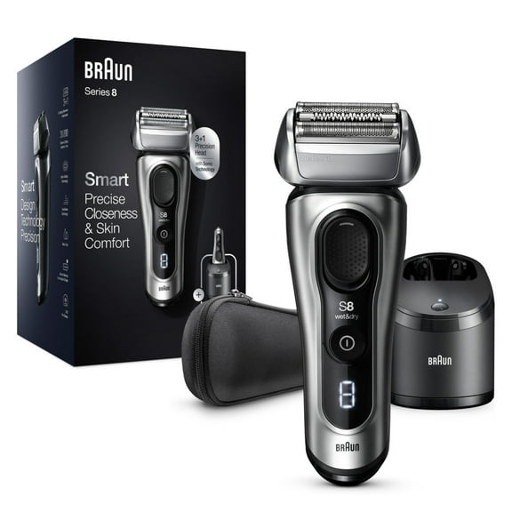 Braun Series 8 8457CC Electric Shaver for Men with Beard Trimmer, Cleaning & Charging Center, Sliver
