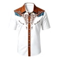 thumbnail image 4 of Big Boy's T-Shirts Short Sleeve Tees Western Shirt with Cowboy Print Button Front Top Size 9-10T, 4 of 4