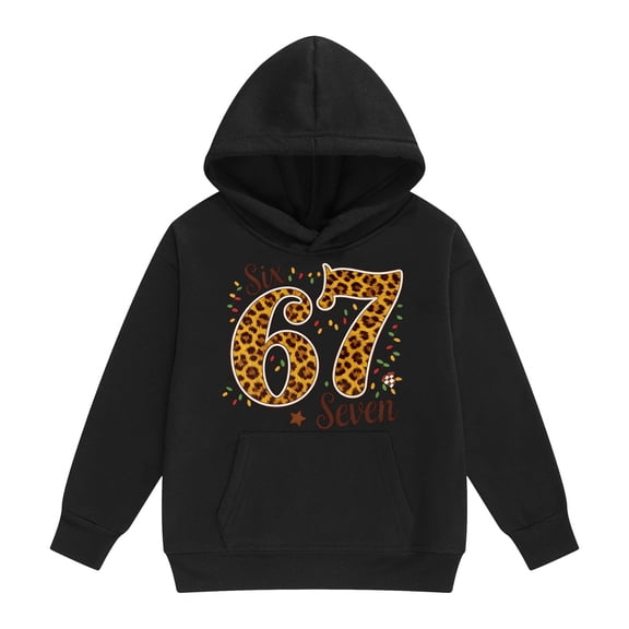 Tisuna Leopard Print 67 Hoodie For Girls Boys Child Long Sleeve Hooded Tops Fashion Casual Kids Spring Autumn Pullover Sweatshirt Size 2-3 Years Black