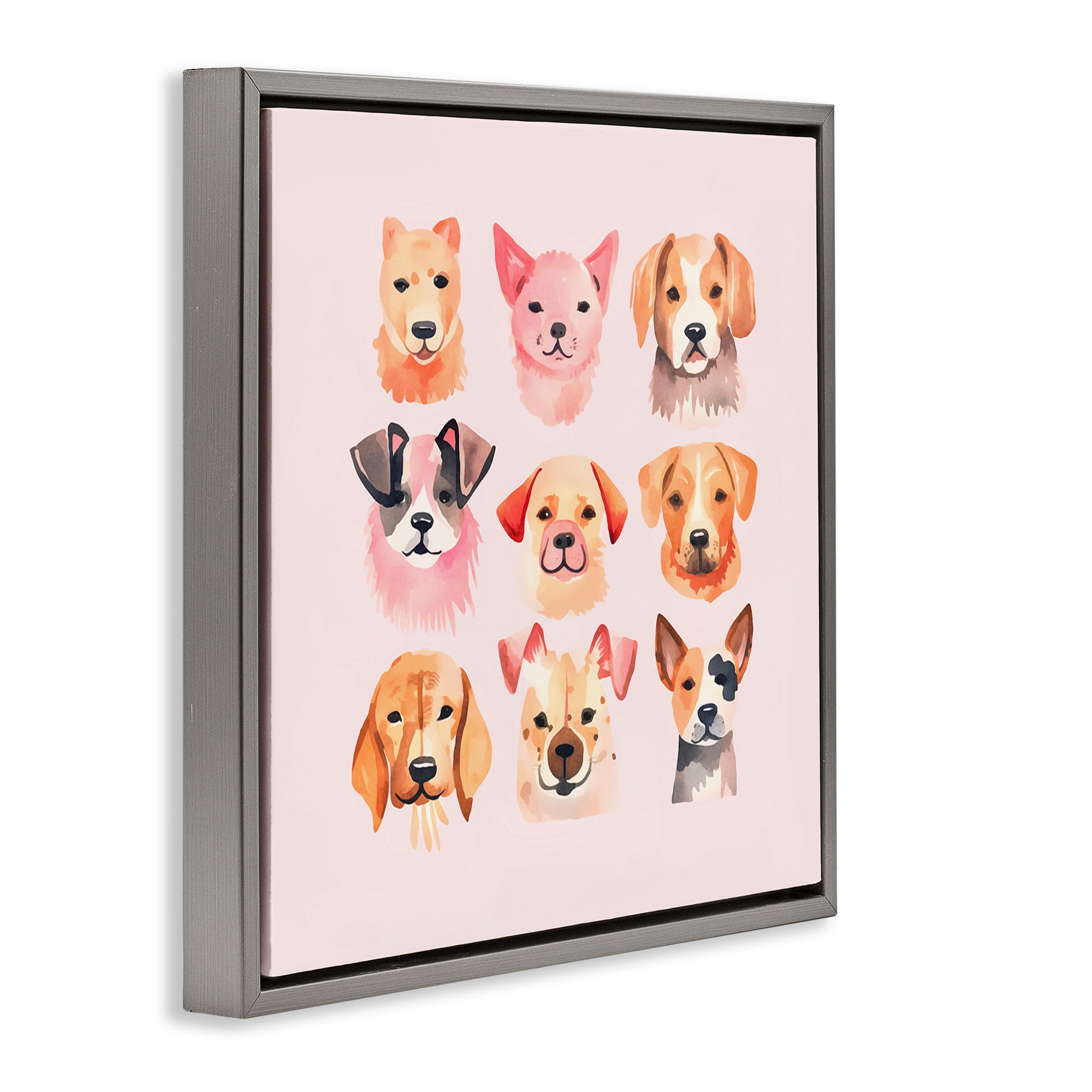 Stupell Industries Whimsy Dog Parade Animals Painting Gray Floater Framed Canvas Art Print Wall Art, 25 x 25