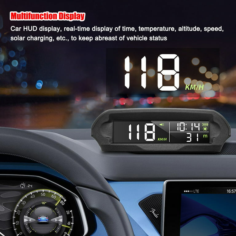 Eccomum Car Wireless HUD Headup Display Solar Digital Speedometer with LCD  Screen Overspeed Alarm KMH/MPH Time/Altitude/Temperature/Speed Display 