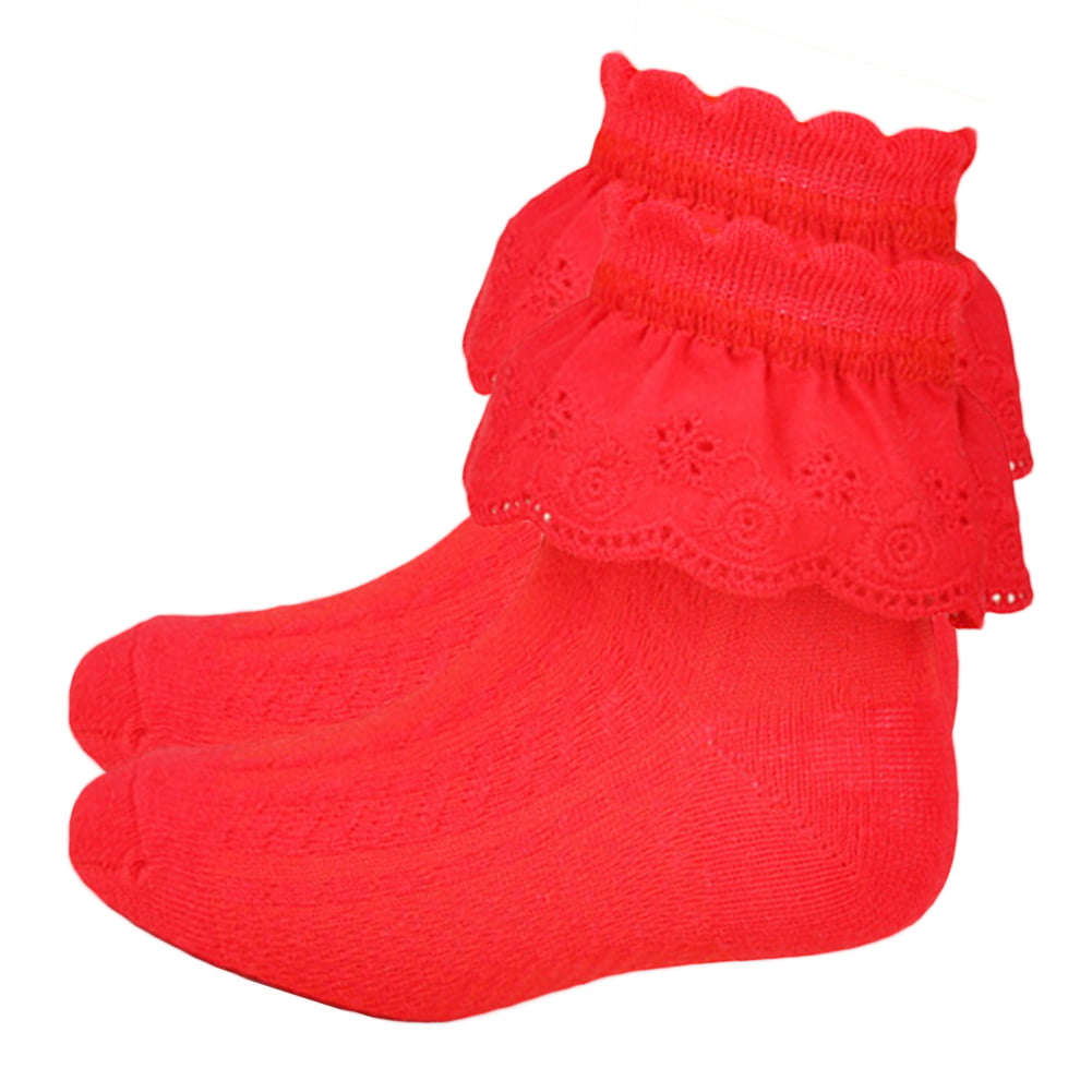 Kids Girl Solid Color Lace Trim Breathable Mesh Short Cotton Socks Clever HN 