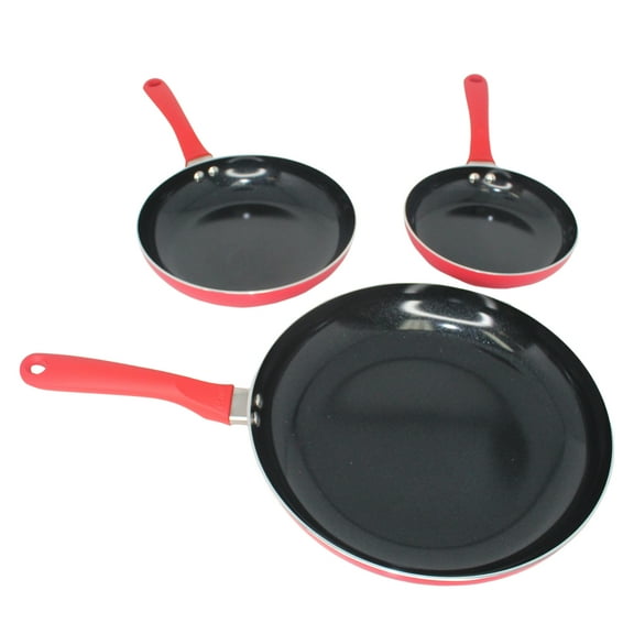 IMUSA Nonstick Ceramic Cookware Set 3-Piece 7in/9in/11in, with Stay-Cool Handles, Aluminum, Red