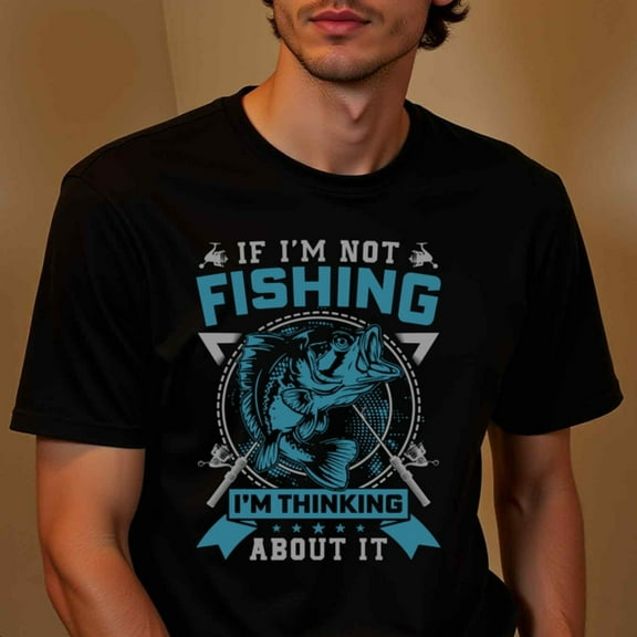 Men'S Black Fishing Enthusiast T-Shirt - If I'm Not Fishing, I'm Thinking About It Graphic with Fish Design, Casual Short Sleeve Tee for Casual Attire, Fishing Shirt