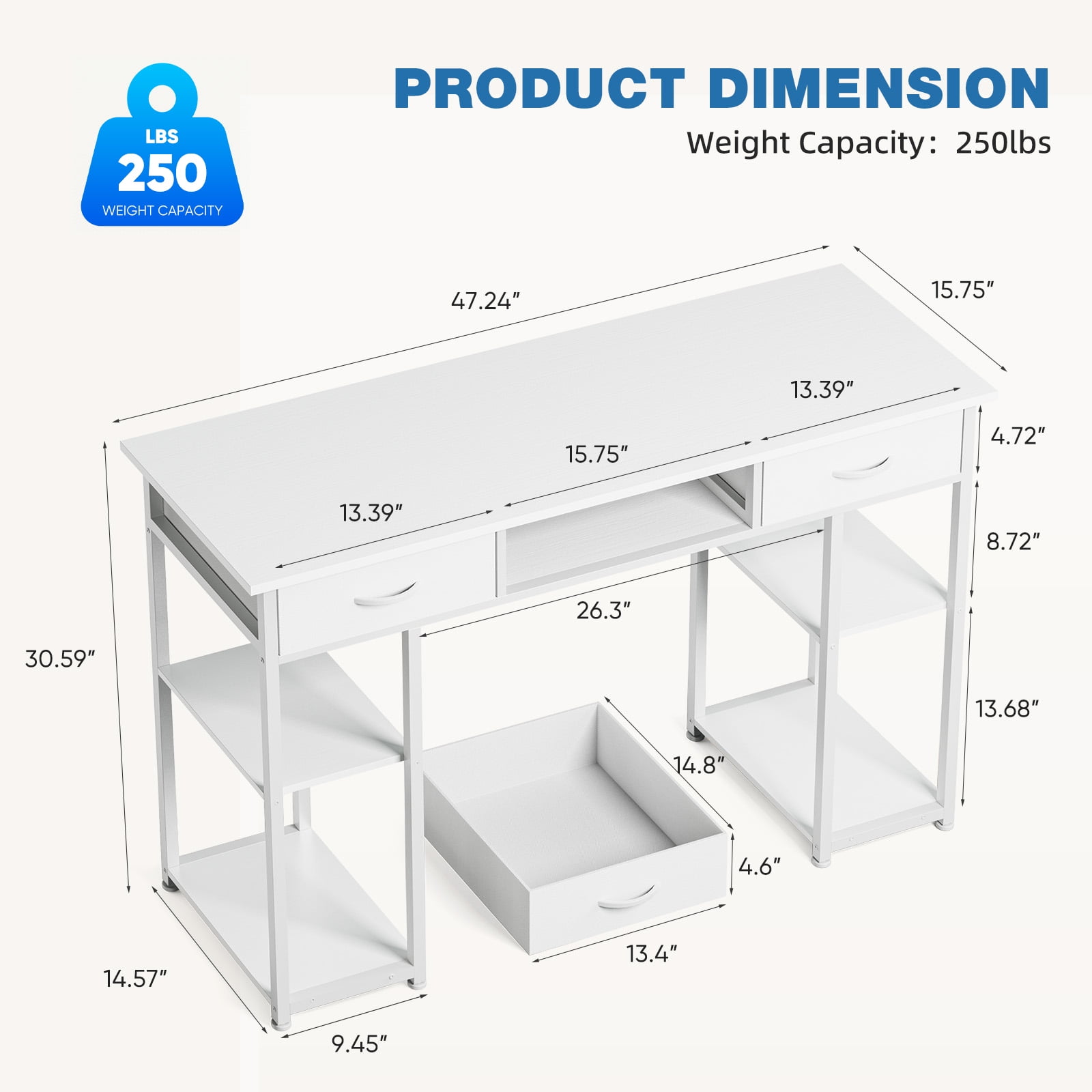 Aukfa Computer Desk with Storage Drawer, Wood Student Writing Desk for Small Space Home,White