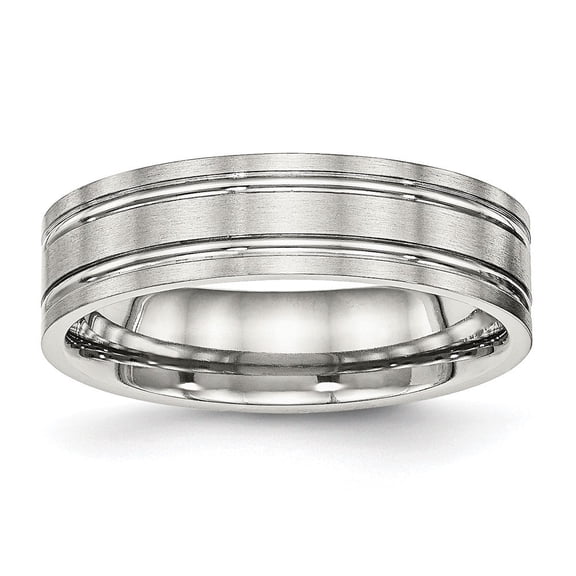 Auriga Fine Jewelry Stainless Steel Brushed and Polished 6 mm Ridged Flat Band for Women Size 10