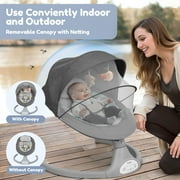 Electric Baby Swing, Caveen Infant Swing Rocker with Remote Control, 5 Sway Speeds, Bluetooth Music, Grey