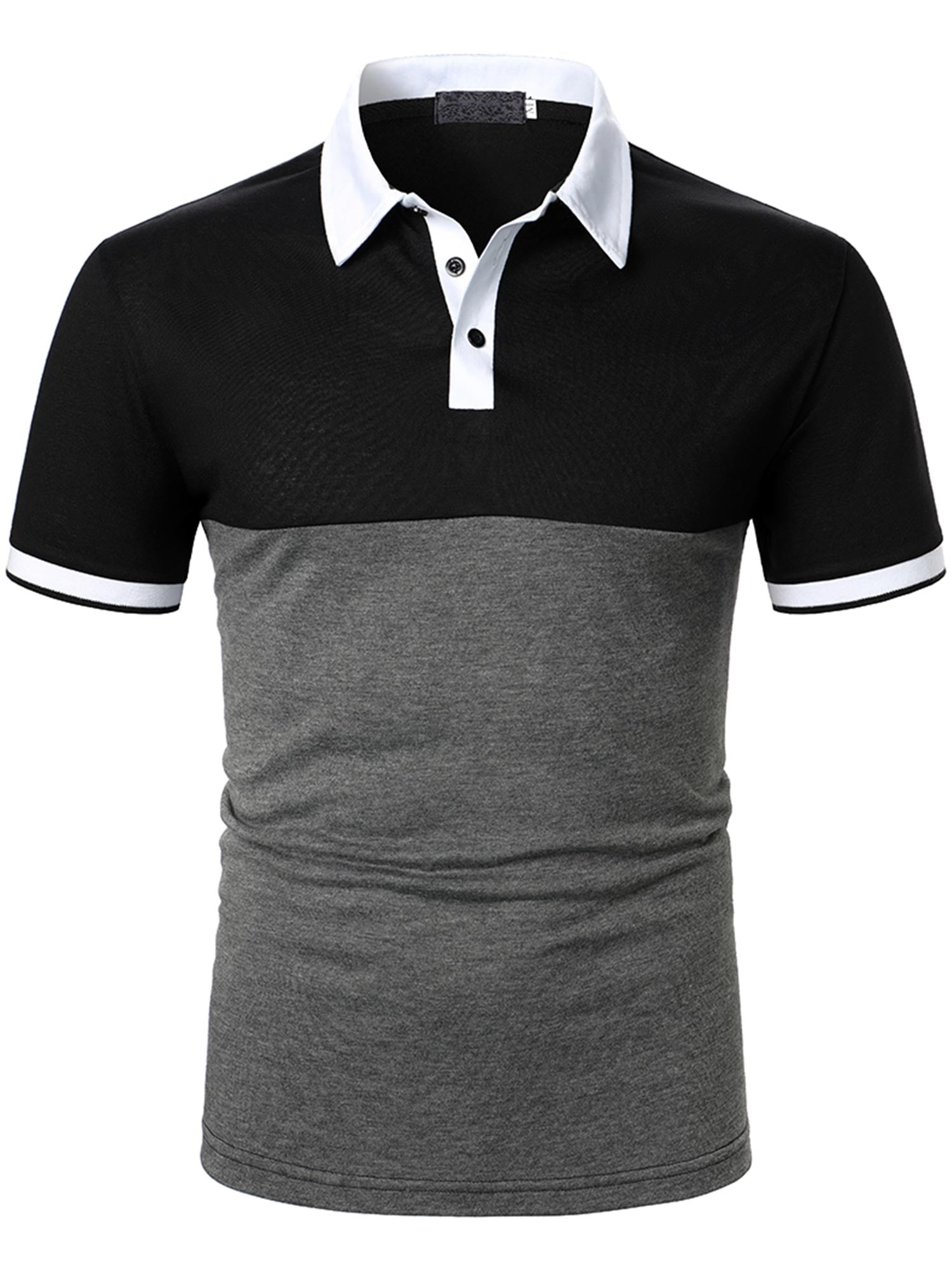 SpringTTC Men Wide Striped Color Block Jersey Short Sleeve Polo Shirt ...
