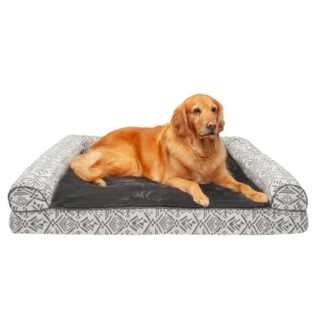 UPC: 0842229119336 | FurHaven Pet Products Southwest Kilim Cooling Gel Memory Foam Sofa-Style Pet Bed for Dogs & Cats – Boulder Gray Jumbo
