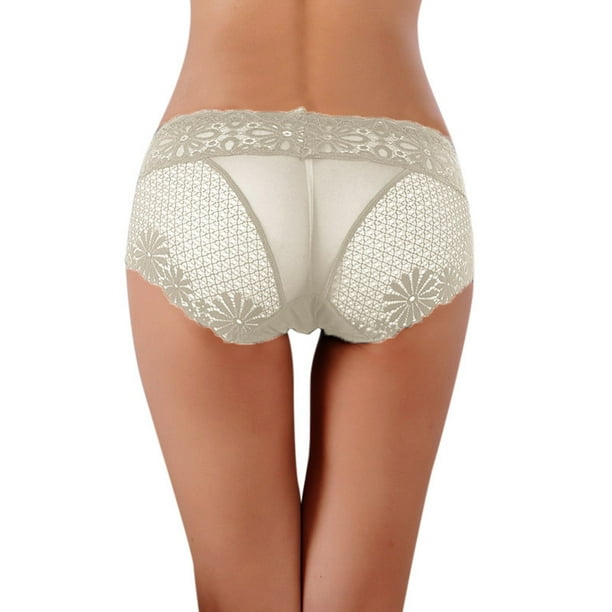 Gibobby Bikini elástico algodón Bragas sexis encaje para mujer, ropa interior, tangas, lencería para mujer, Bikini, ropa interior breve, bragas para mujer (Gris, XL)