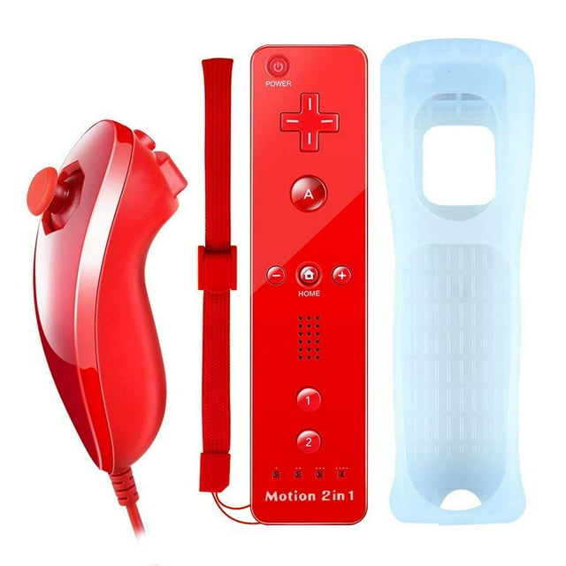 Manette Motion Plus pour Nintendo Wii, Télécommande Sans Fil 2 en 1 Motion Plus et Manette Nunchuck pour Nintendo Wii et Wii U avec Couvercle en Silicone