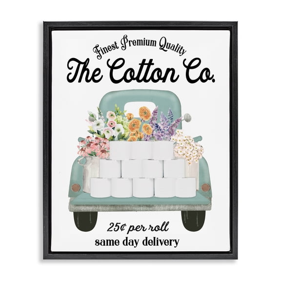 Toilet Paper Delivery Truck Black Framed Floater Canvas Wall Art, design by Lettered and Lined