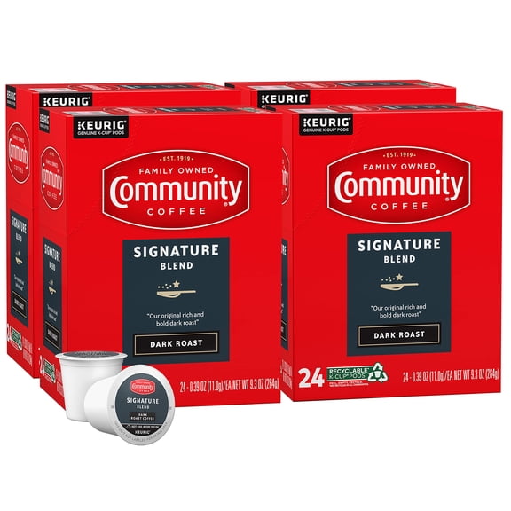 Community Coffee Signature Blend 96 Count Coffee Pods, Dark Roast, Compatible with Keurig 2.0 K-cup Brewers, 24 Count (Pack of 4)