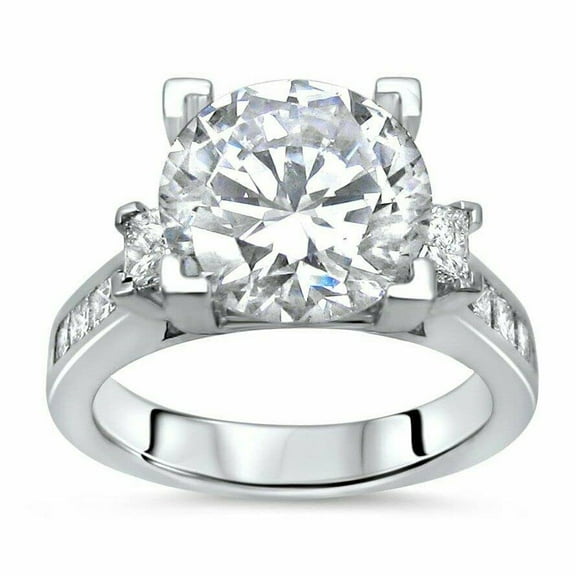 HeartsAndYou 2.5ct Round Cut Moissanite Princess Accents Solitaire Ring 18k White Gold over Silver