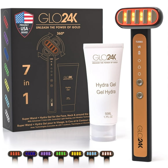 Gel LED Super Wand GLO24K de 7 colores e hidra para rostro, cuello y ojos