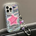 thumbnail image 5 of Case for iPhone 13 Pro with Phone Charm/Chain,Sparkly Pink Star Pattern Clear Cute Phone Case with Pearl Love Heart Bracelet,Luxury Bling Women Girl Phone Case for iPhone 13 Pro, 5 of 10
