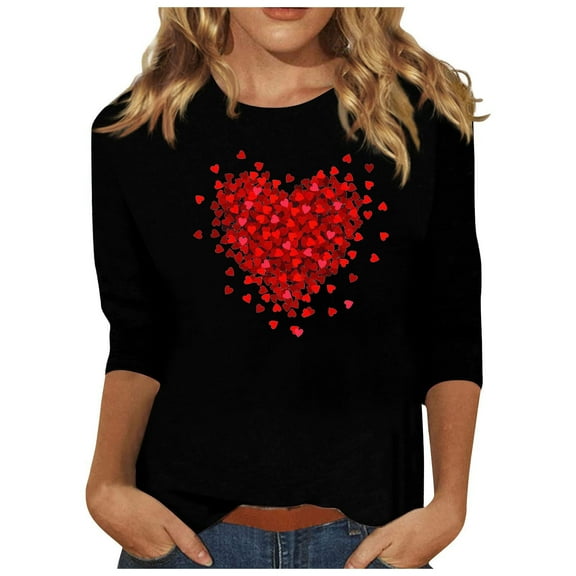 Mikilon Women's 3/4 Sleeves Sweatshirts Fashion Graphic Print Blouse Round Neck Casual Tops