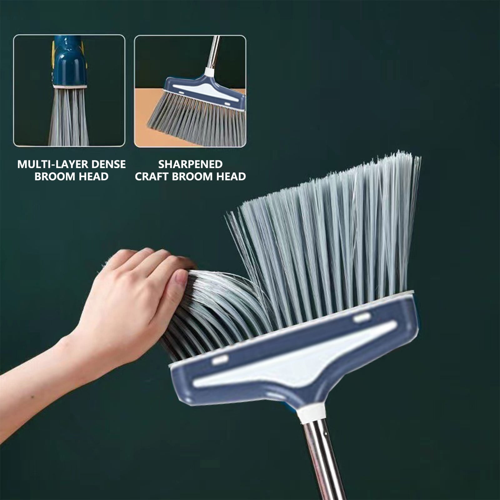 Xhegex Brooms And Dustpan Set With Long Handle- Windproof Stand Up Dustpan With Brooms Combo For Home Kitchen Room Office Lobby Floor Use