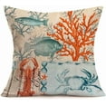 thumbnail image 3 of Set of 4 Summer Beach Throw Pillow Cases Marine Animal Fish Starfish Crab Pattern Throw Pillow Cushion Cover Cotton Linen Ocean Sea Theme Home Couch Decor Standard Pillowcase 18x18 Inch, 3 of 6