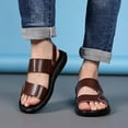 thumbnail image 2 of Mepaouo Mens Leather Slides Lightweight Open Toe Summer Sandals Arch Support Flat Slippers Shoes, 2 of 8