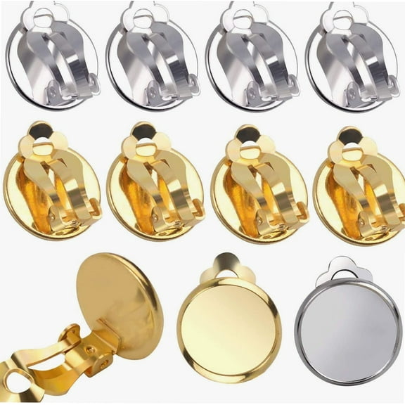 Clip-on Earring Findings, 20pcs (10 Pairs) Round Tray Earring Clip Converter Cabochon Setting Earring Bezel Components Findings for Non-Pierced Ears Cabochon Jewelry Making