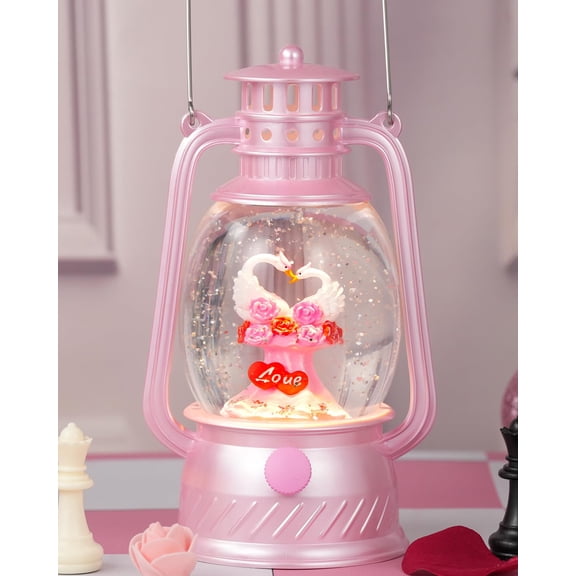 Musical Snow Globes,Lighted with 6H Timer Glitter Pink Wedding Remembered Snow Globes for Mother's Day C113