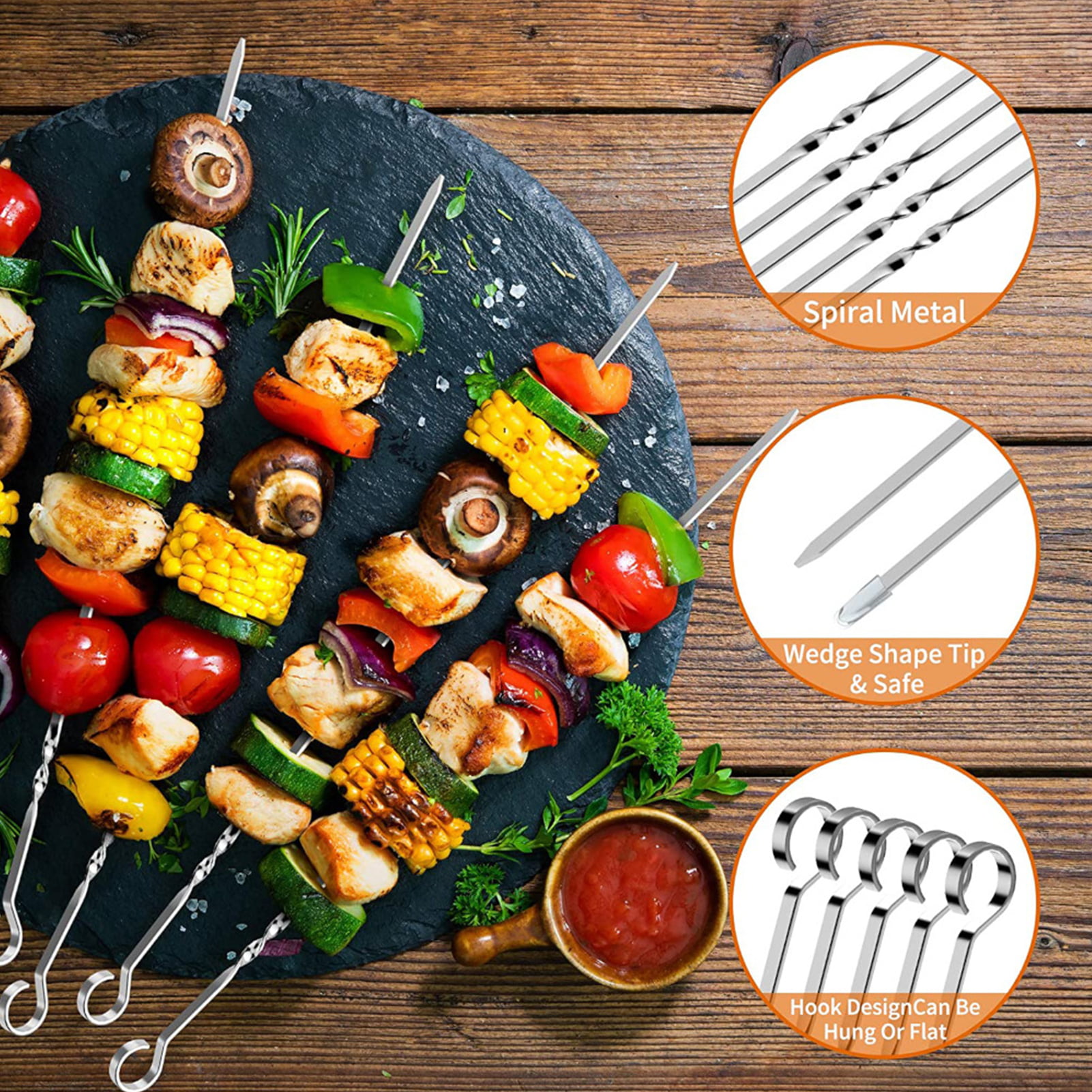 Details about   10Pcs BBQ Stainless Steel Barbeque Shish Skewers Kebab Flat Long Grill Sticks US 