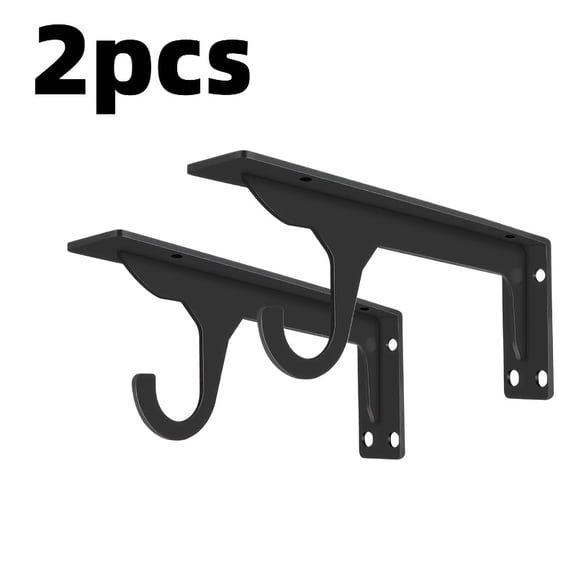 2Pcs Heavy Duty Wall Mounted Shelf Brackets with Built-in Hook, 90° Iron L Brackets for Shelves & Closet Rod, 400lb Load Capacity, Black/White Shelf Supports for Wardrobe, Curtain & Garage