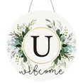 thumbnail image 1 of Clearance! Monogram Letter Welcome Sign for Front Door Rustic Green Floral Family Initial House Warming Decor Spring Summer Wooden Wreath Personalized Sign for House Front Porch 12 Inch, 1 of 9