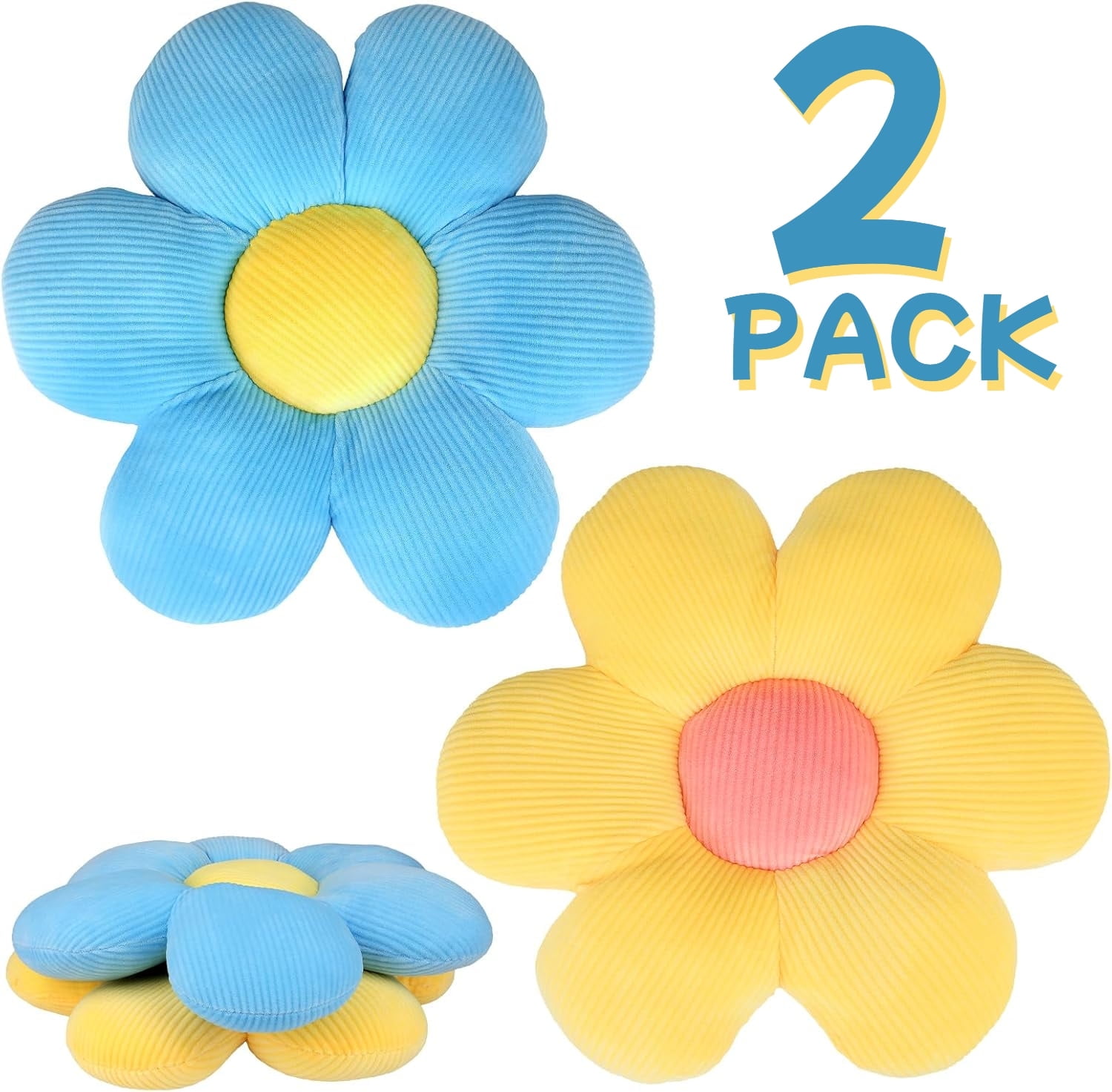 2 Pack Flower Pillows, 16 in Cute and Comfortable Floor Cushions Soft Fun Plant Throw Pillows Preppy Aesthetic Room Decor for Couch Sofa Chair