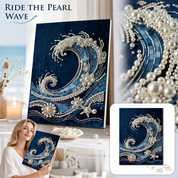 DIY Beach Pearl Diamond Painting Kit, Premium 5D Full Drill Wave Themed Craft Kit, Suitable for Beginners, DIY Art Creation for Indoor Wall Hanging Decor