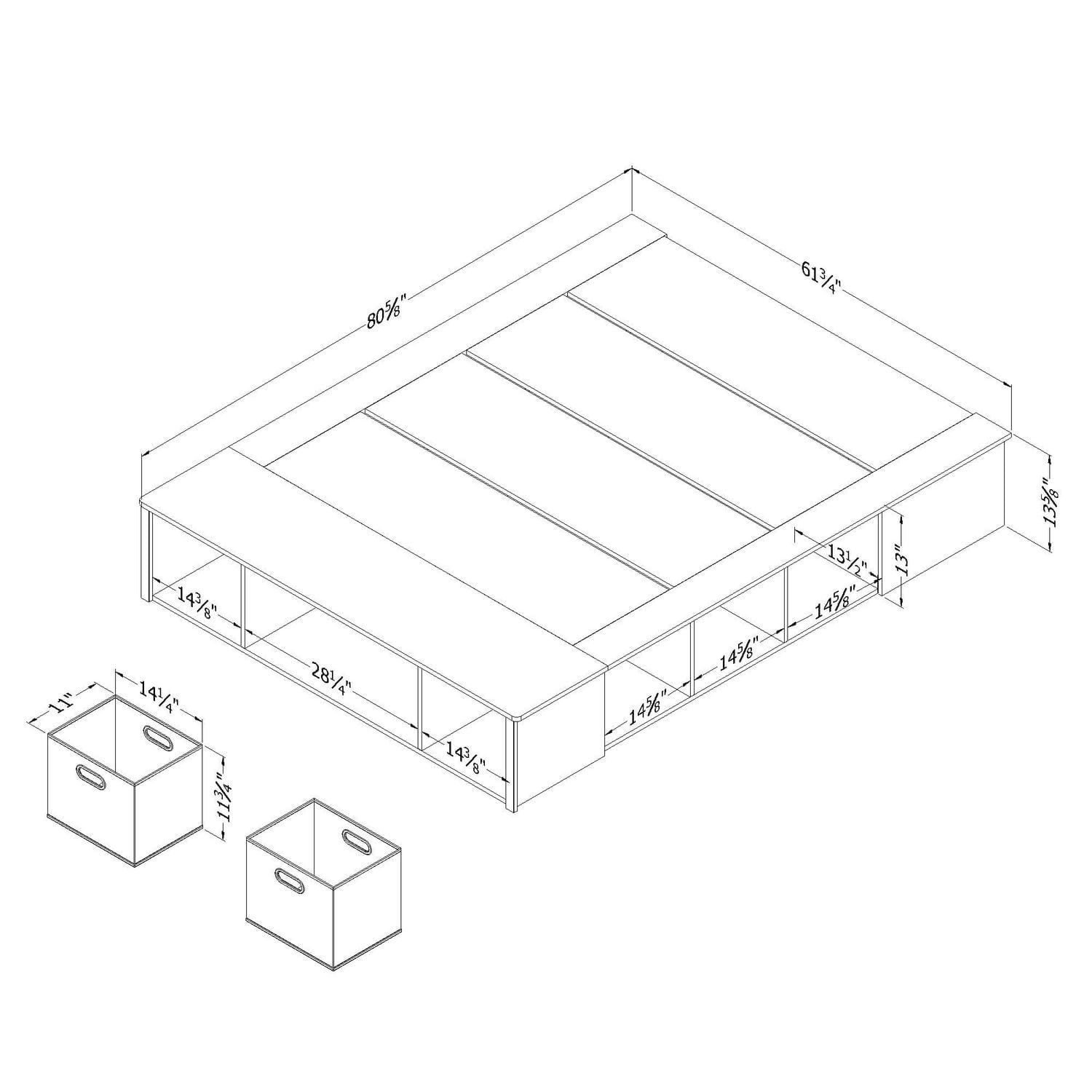 South Shore Versa Queen Storage Platform Bed with Wicker Baskets, in Winter Oak