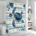 thumbnail image 5 of Teal Blue Turtle Coastal Shower Curtain Set - Extra Long 72" x 96" Washable Bathtub Curtain with 12 Hooks, Vintage Stripe Beach Botanical Waterproof Fabric Stall Shower Curtains for Bathroom Décor, 5 of 6