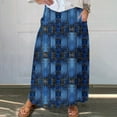 thumbnail image 5 of Mrat Plus Size Skirts Women's Casual Retro Floral Skirts Linen Elastic Waist Pleated Maxi Skirt with Pockets Plus Size Skirts S-294 Dark Blue 3XL, 5 of 5