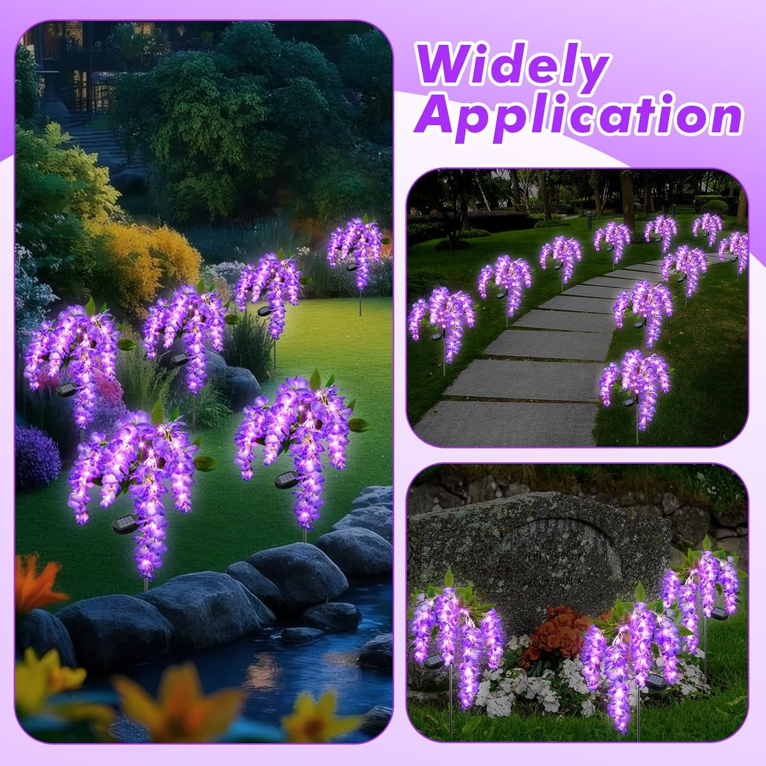 Ninonly Solar Garden Lights, 2 Pack Solar Pathway Lights, 2 Lighting Modes Solar Wisteria Flowers Lights Outdoor Waterproof for Landscape Courtyard