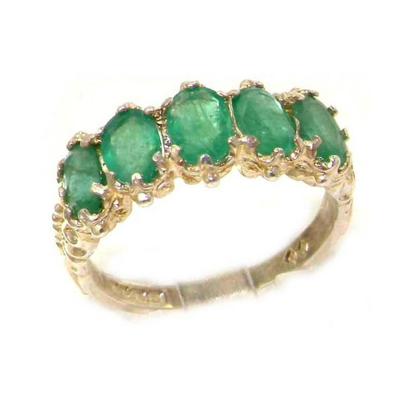 LBG British Made 10k White Gold Natural Emerald Womens Eternity Ring - 33 size options - Size 10