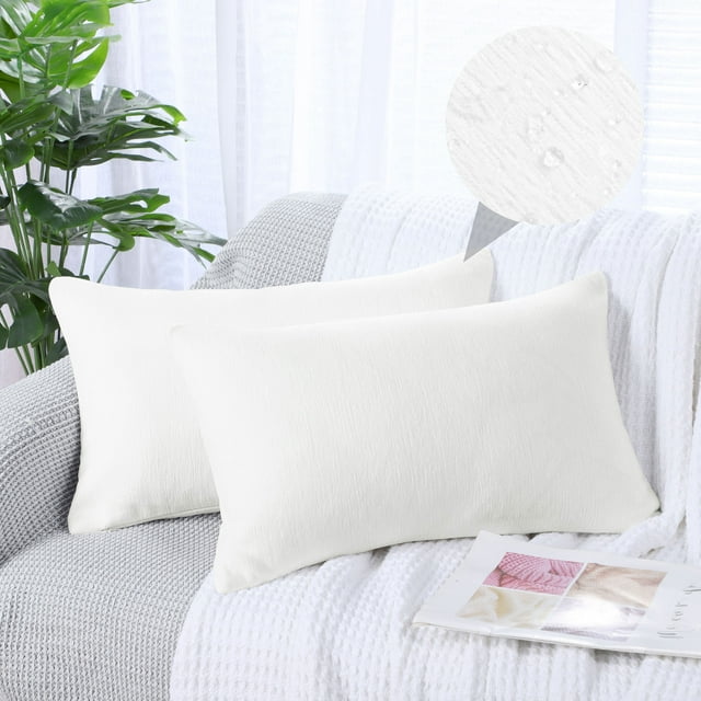 PiccoCasa Ensemble de 2 Housses de Coussin Décoratives Douces Hydrofuges Blanches 12x20 Pouces
