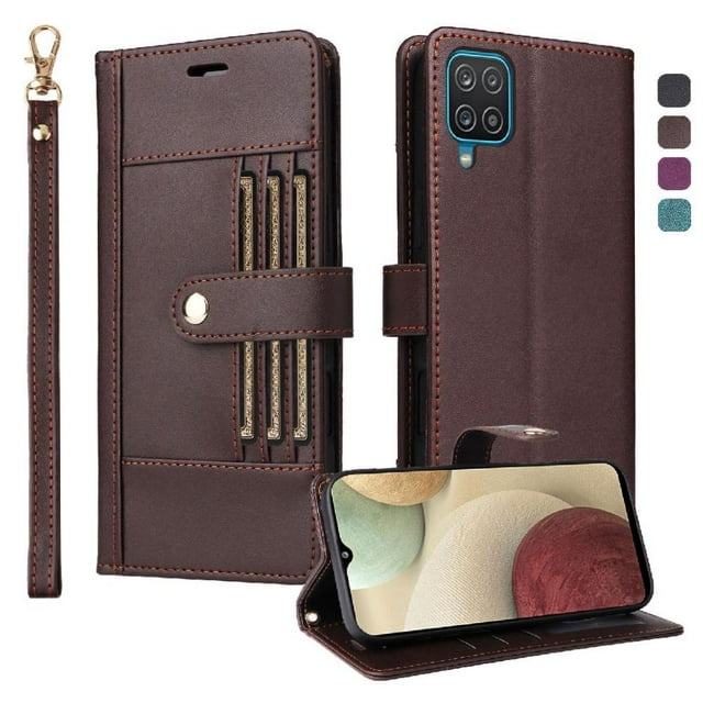FOXDOCK Funda tipo Cartera para Samsung Galaxy A12/M12 – Cubierta de Cuero PU con Múltiples Ranuras, Bolsillo para Efectivo y Correa de Muñeca