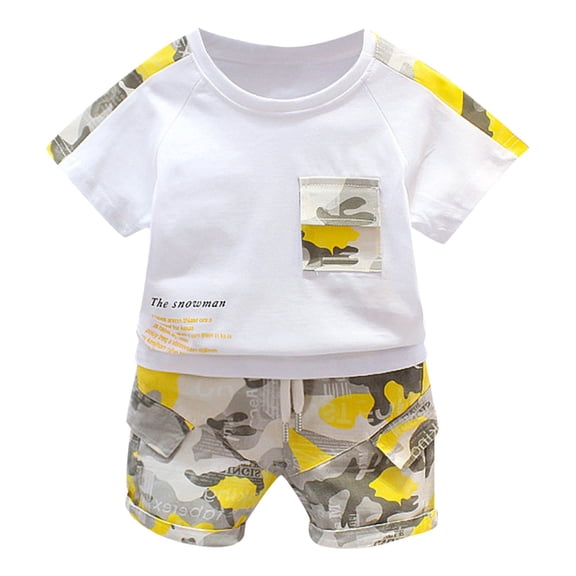 Zshosam Summer Baby Boy Clothes Newborn Boy's 2 Piece Outfits Short Sleeve Crew Neck Graphic Tees and Shorts Teen Clothes Size 18 24 Months,(Yellow 18-24 Months)