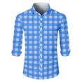 thumbnail image 4 of New Men's Long-Sleeved Plaid Shirt Spring Lapel Button Fashion Casual Comfortable Personality Breathable Handsome Male Loose Elastic Outwear Sky Blue 2XL, 4 of 5