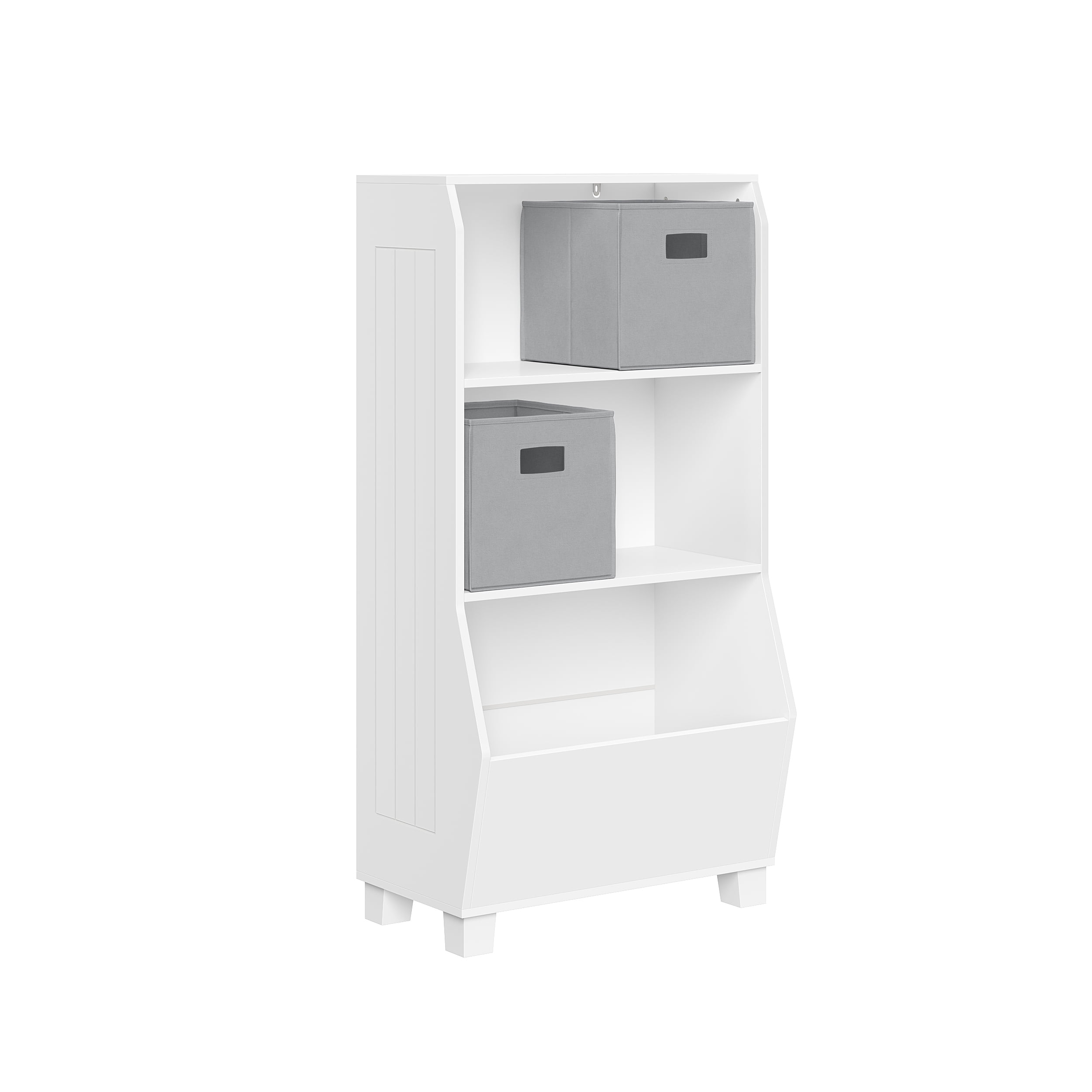 RiverRidge Kids 23in Playroom Bookshelf with Toy Organizer 2 Open Shelves and 2 Gray Bins