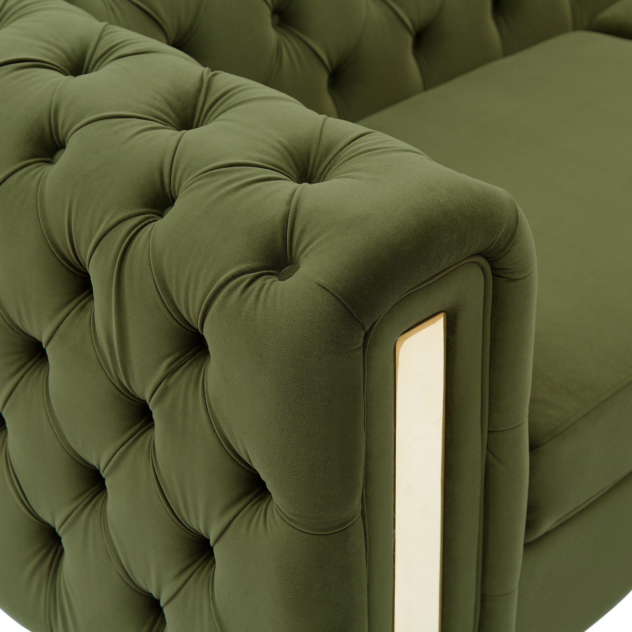 Christopher Knight Home Chic Velvet 3-Seat Sofa, Button Tufted Couch, Metal Legs, Green