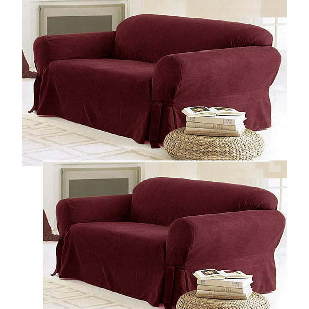 Solid Suede Couch Covers 3 Piece, Brown Sofa Cover Set