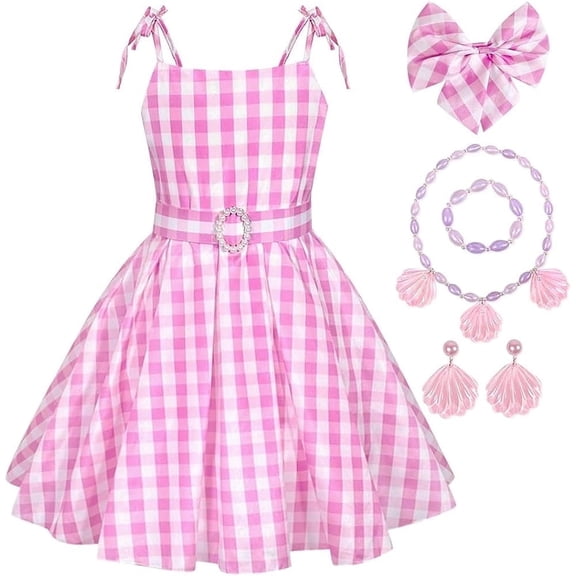 Girls Barbiiiie Pink Costume Dress Movie Cosplays Outfits Kids Halloween Party Dress Up