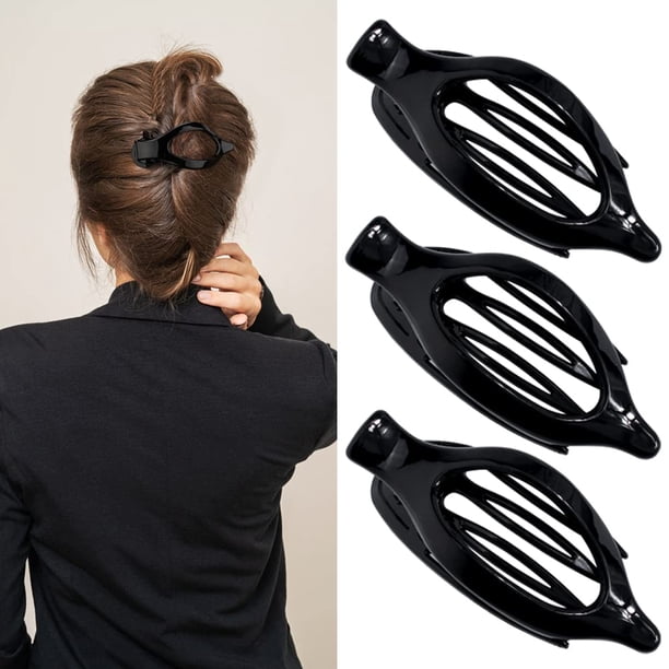 Pasadores de pelo negro ATODEN, pinzas de garra de cocodrilo, 3 pinzas francesas con pico de pato para cabello fino