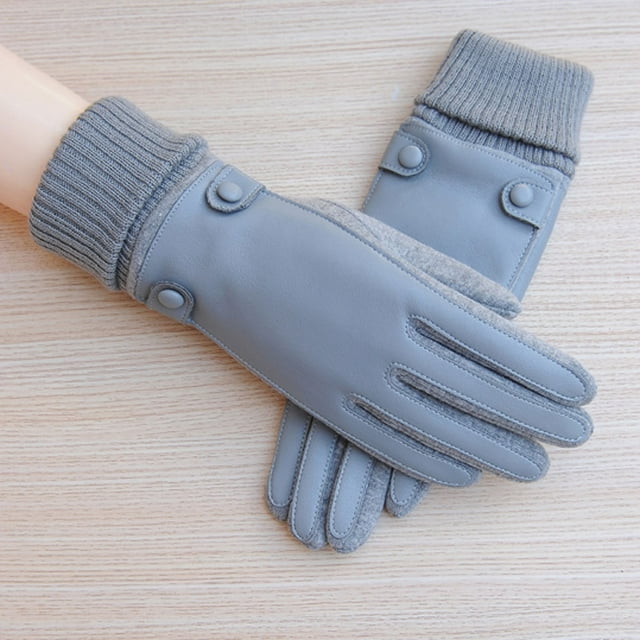 Guantes cálidos de terciopelo para pantalla táctil de otoño e invierno para mujer, de algodón, para montar al aire libre, de cuero y terciopelo