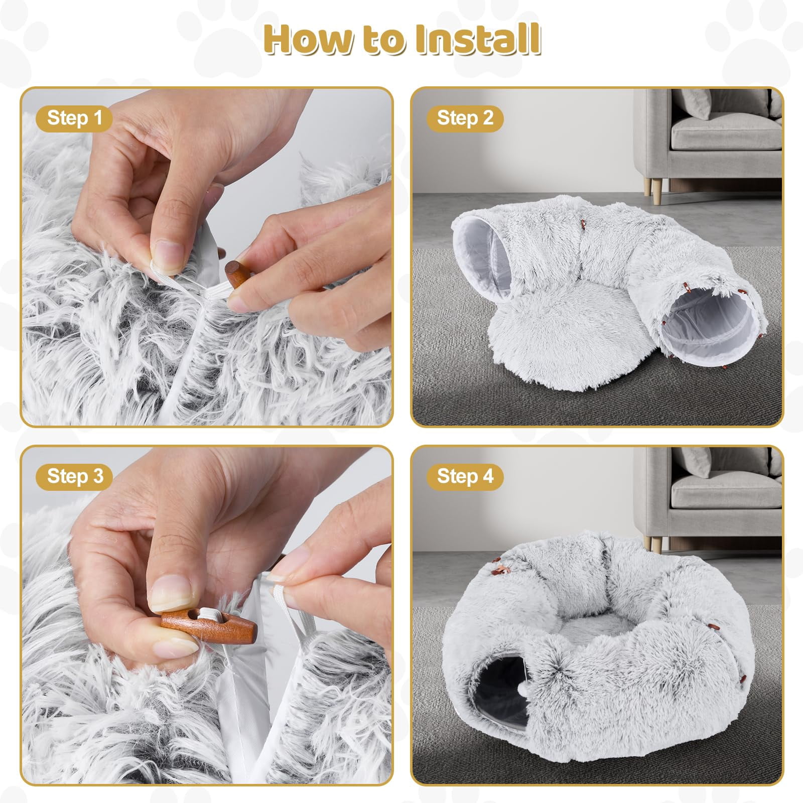Cat Tunnel Bed With 20 Interactive Toys  3-in-1 Diy Collapsible Plush Tube Washable Mat Large Indoor Play Cave For Kittens And Small Animals