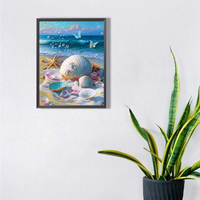 Cuadros Decorativos 5D bricolaje taladro redondo completo diamante pintura playa Shell Kit hogar decoración arte artesanía Wdftyju embutido en tela
